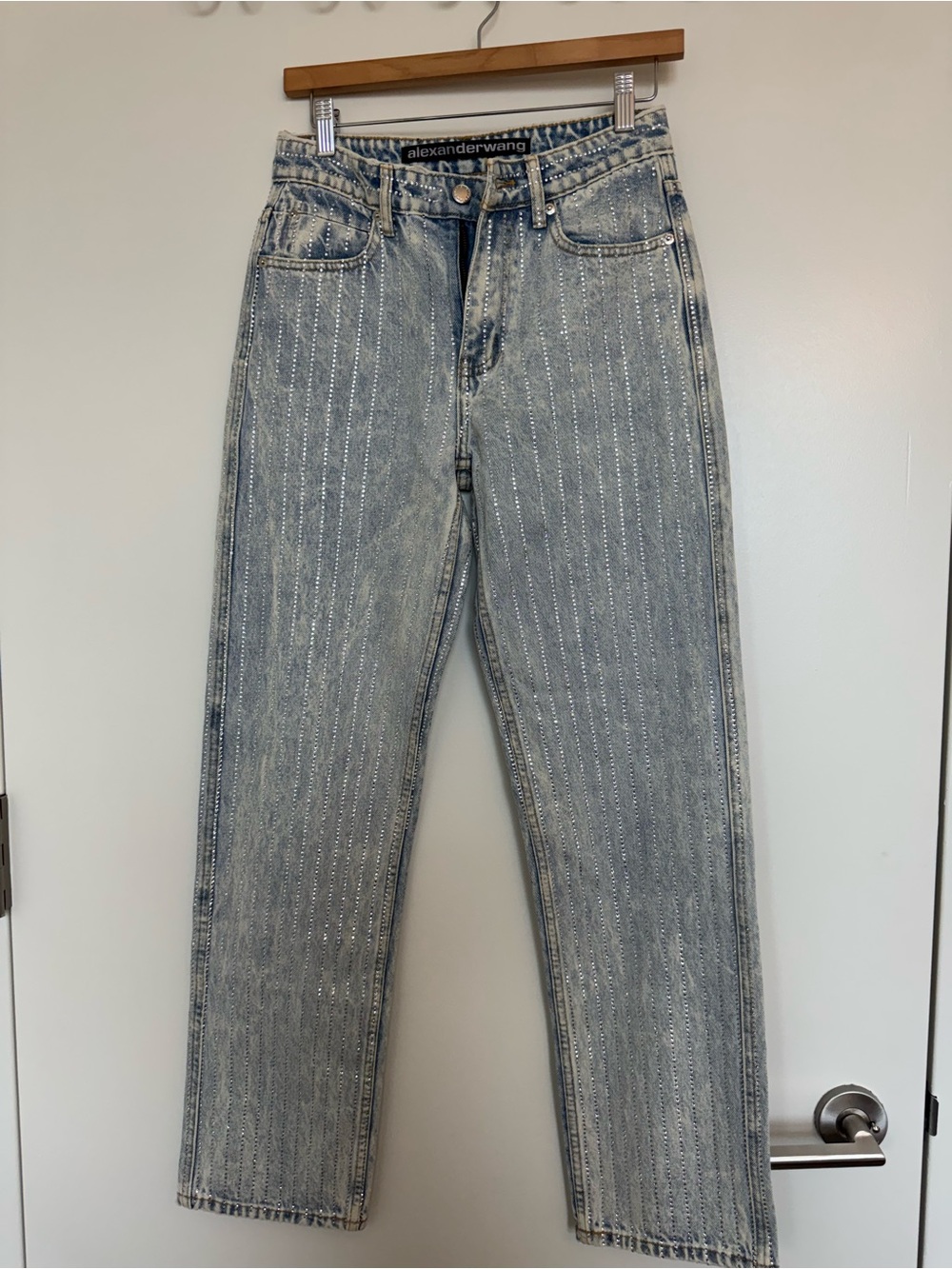 Alexander Wang Light Blue Crystal Pinstripe Jeans